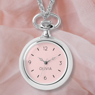 Blush Roze Effen Kleur Custom Name Watch Horloge