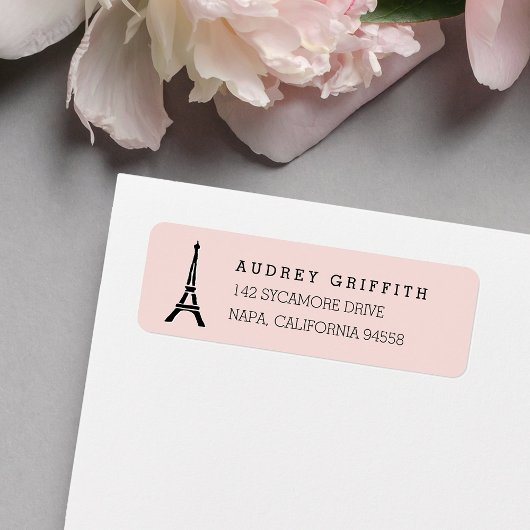 Blush roze Eiffel Tower Return-adres Etiket