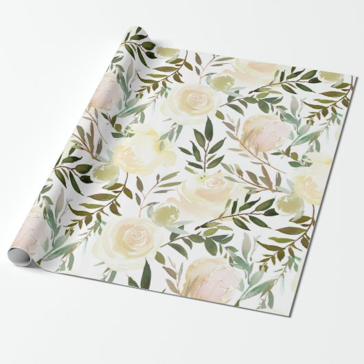 Blush roze eiwit Waterverf bloemen Cadeaupapier (Uitgerold)