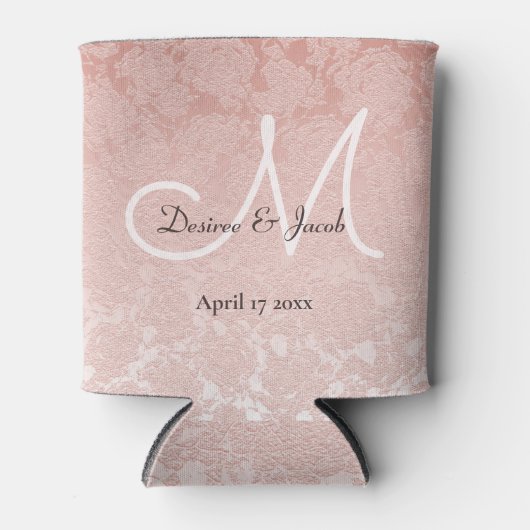 Blush Roze Elegant Bruiloft Monogram Koelbox Blikjeskoeler (Voorkant)