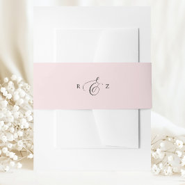 Blush Roze Elegant Eenvoudig Monogram Bruiloft Uitnodigingen Wikkel