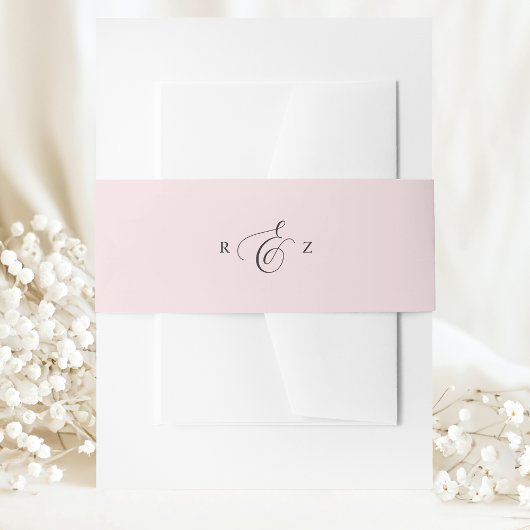 Blush Roze Elegant Eenvoudig Monogram Bruiloft Uitnodigingen Wikkel