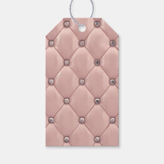 Blush roze elegant gebofte metalen lederen veer cadeaulabel (Voorkant)