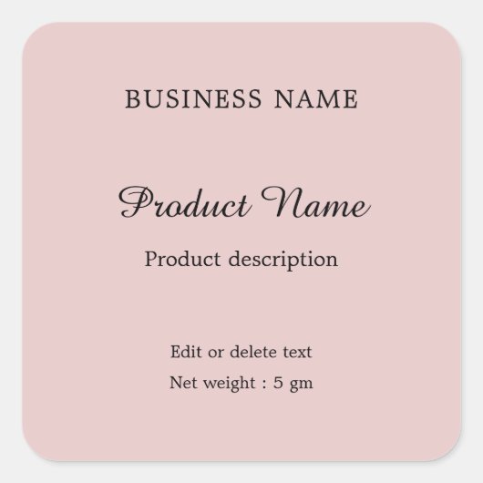 Blush Roze Elegant modern minimaal productlabel Vierkante Sticker (Voorkant)
