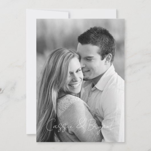 Blush Roze Elegant Modern Script Foto Bruiloft Kaart (Achterkant)