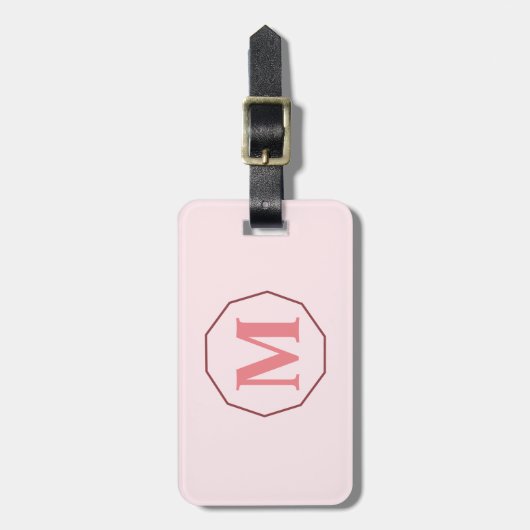 Blush Roze elegant monogram gepersonaliseerd Bagagelabel (Voorkant verticaal)