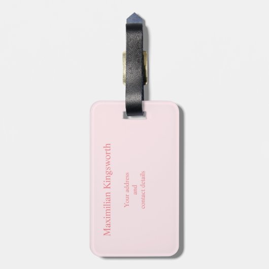 Blush Roze elegant monogram gepersonaliseerd Bagagelabel (Achterkant verticaal)