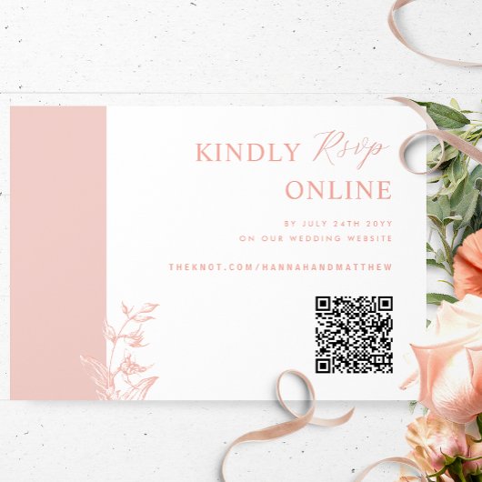 Blush Roze Elegant QR Code RSVP Bruiloft Informatiekaartje