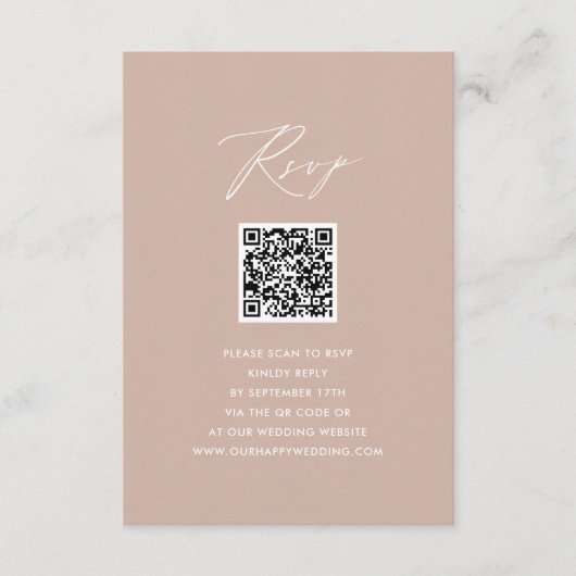 Blush Roze Elegant Script Eenvoudige QR Bruiloft R Informatiekaartje (Voorkant)