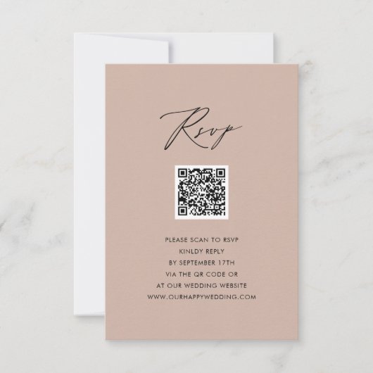Blush Roze Elegant Script Eenvoudige QR Bruiloft R RSVP Kaartje (Voorkant)