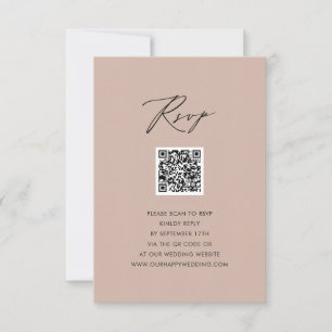 Blush Roze Elegant Script Eenvoudige QR Bruiloft R RSVP Kaartje