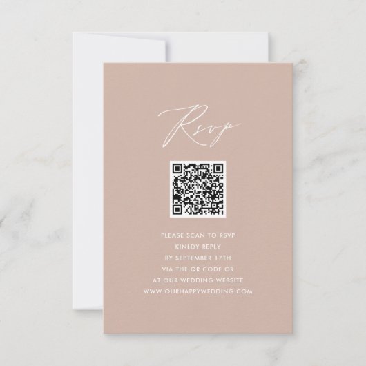 Blush Roze Elegant Script Eenvoudige QR Bruiloft R RSVP Kaartje (Voorkant)