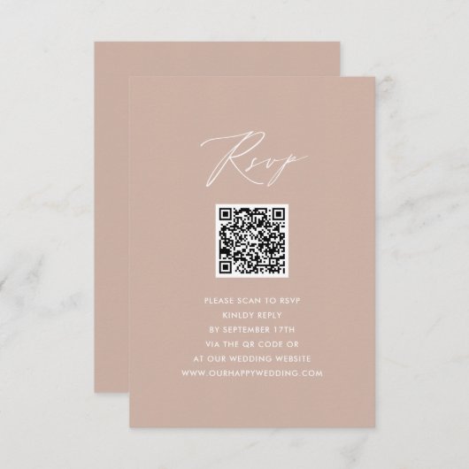 Blush Roze Elegant Script Eenvoudige QR Bruiloft R RSVP Kaartje (Voorkant / Achterkant)