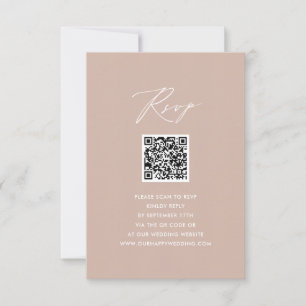 Blush Roze Elegant Script Eenvoudige QR Bruiloft R RSVP Kaartje