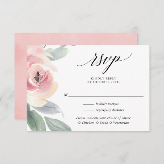 Blush roze elegante bruinachtige bruiloft RSVP Informatiekaartje (Voorkant / Achterkant)