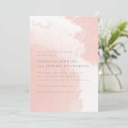 Blush roze elegante chique waterverf bruiloft kaart (Staand voorkant)