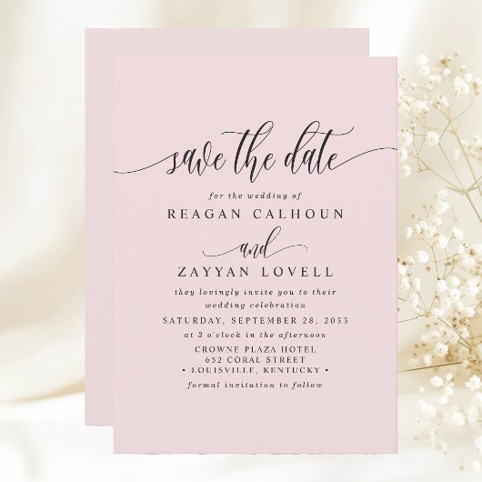 Blush roze elegante kalligrafie Bewaar de datum Save The Date