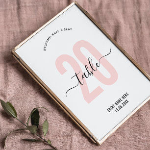 Blush Roze Elegante Kalligrafie Tafelnummerteken Kaart