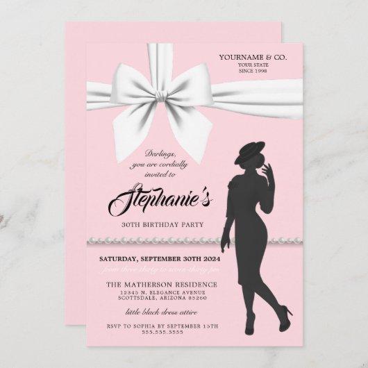 Blush roze elegante Tiffany verjaardagsuitnodiging Kaart (Voorkant / Achterkant)