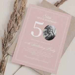 Blush Roze   Elegante Verjaardagsfeest Surprise 50 Kaart