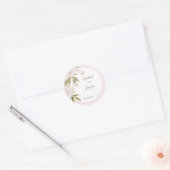 Blush Roze Elegante Waterverf Bloemen Huwelijk Ronde Sticker (Envelop)