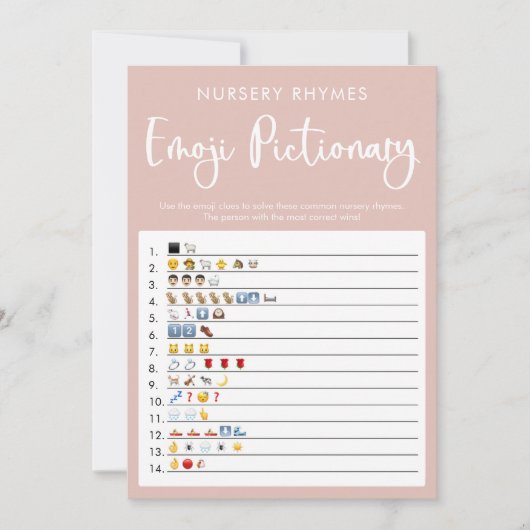 Blush roze Emoji pictionary baby shower game Kaart (Voorkant)