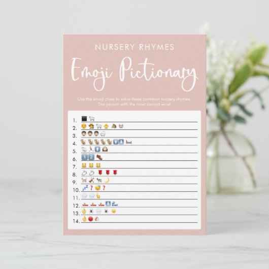 Blush roze Emoji pictionary baby shower game Kaart (Staand voorkant)