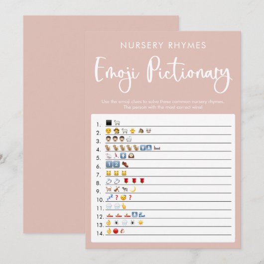 Blush roze Emoji pictionary baby shower game Kaart (Voorkant / Achterkant)