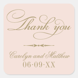  Blush Roze en Antiek Monogram Dank u Vierkante Sticker