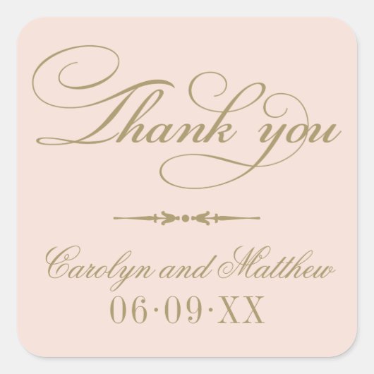  Blush Roze en Antiek Monogram Dank u Vierkante Sticker (Voorkant)