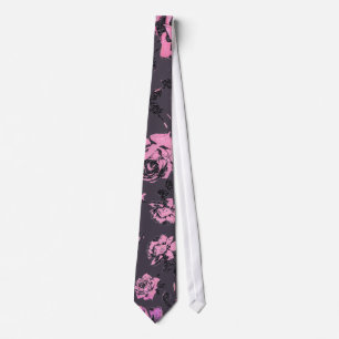 Blush roze en Black Floral Print Rustige Rozen Stropdas