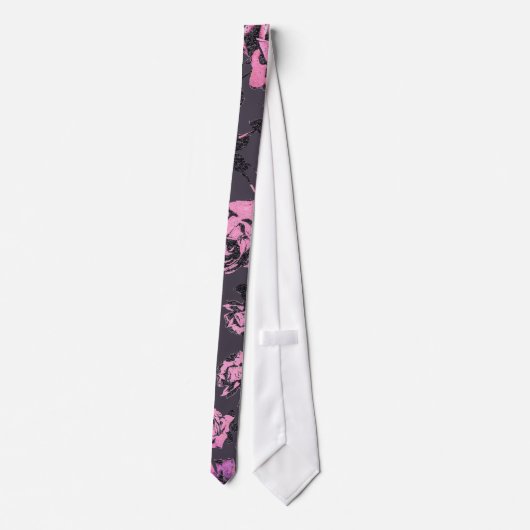 Blush roze en Black Floral Print Rustige Rozen Stropdas (Achterkant)