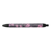 Blush roze en Black Floral Print Rustige Rozen Zwarte Inkt Pen (Voorkant)