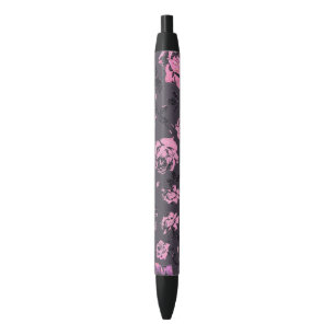 Blush roze en Black Floral Print Rustige Rozen Zwarte Inkt Pen