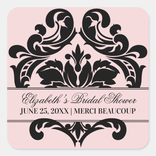 Blush roze en Black Wedding Vrijgezellenfeest Vierkante Sticker (Voorkant)