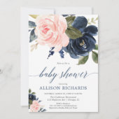 Blush roze en blauw blauw meisje baby shower kaart (Voorkant)