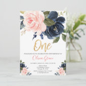 Blush roze en blauw blauw meisje op de eerste verj kaart (Staand voorkant)