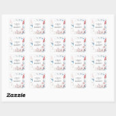 Blush Roze en Blauw Bloemen Bruiloft Favor Vierkante Sticker (Vel)