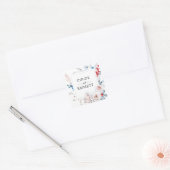 Blush Roze en Blauw Bloemen Bruiloft Favor Vierkante Sticker (Envelop)