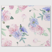 Blush Roze en Blauw Bloemen Waterverf Cadeaupapier (Vlak)