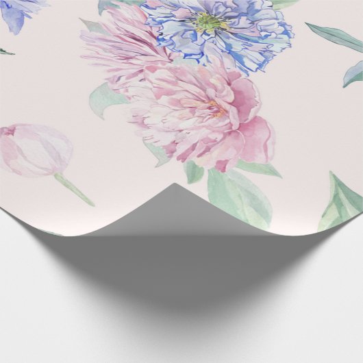 Blush Roze en Blauw Bloemen Waterverf Cadeaupapier (Hoek)