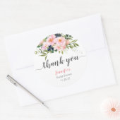 Blush Roze en Blauw Floral Classic Ronde Sticker (Envelop)