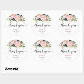 Blush Roze en Blauw Floral Classic Ronde Sticker (Vel)