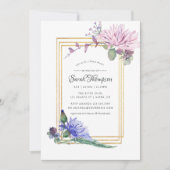 Blush Roze en Blauw Geometrisch Bloemen Vrijgezell Kaart (Voorkant)