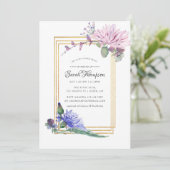 Blush Roze en Blauw Geometrisch Bloemen Vrijgezell Kaart (Staand voorkant)