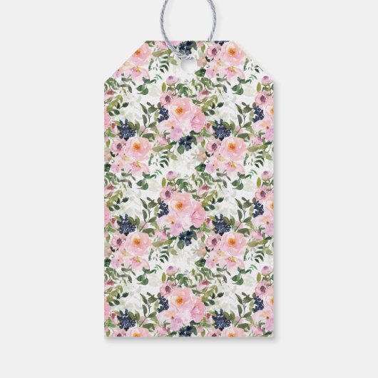 Blush Roze en Blauwe bloemen Cadeaulabel (Achterkant)