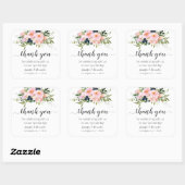 Blush Roze en Blauwe bloemen Vierkante Sticker (Vel)