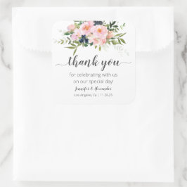 Blush Roze en Blauwe bloemen Vierkante Sticker