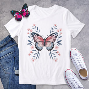 Blush Roze en Blauwe Vlinder Bloemen Shirt