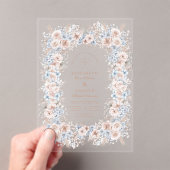 Blush Roze en Blauwe Waterverf Bloemenbruiloft Acryl Uitnodigingen (Insitu (Draagbaar))